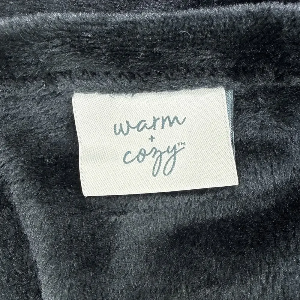 Warm & Cozy Oversized Fleece Wearable Blanket Poncho Black